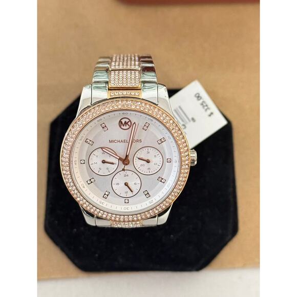 Michael Kors MK6827 Tibby White Chronograph Glitz Dial Two Tone Rose - Picture 1 of 5